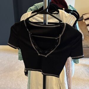 SHEIN Black Top with White Stitching